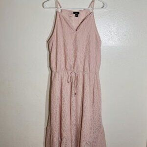 Mossimo sz M Light Pink Floral Cinched Waist Asymmetrical Lined Midi Dress GUC